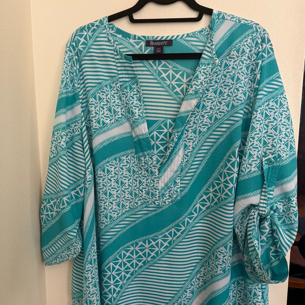 Roaman's Aqua Geometric Women's Tunic